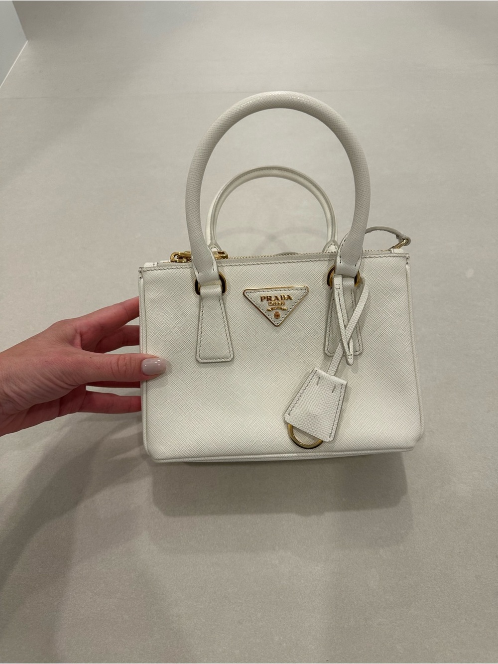 Prada White Saffiano Leather Mini Satchel with Gold Hardware